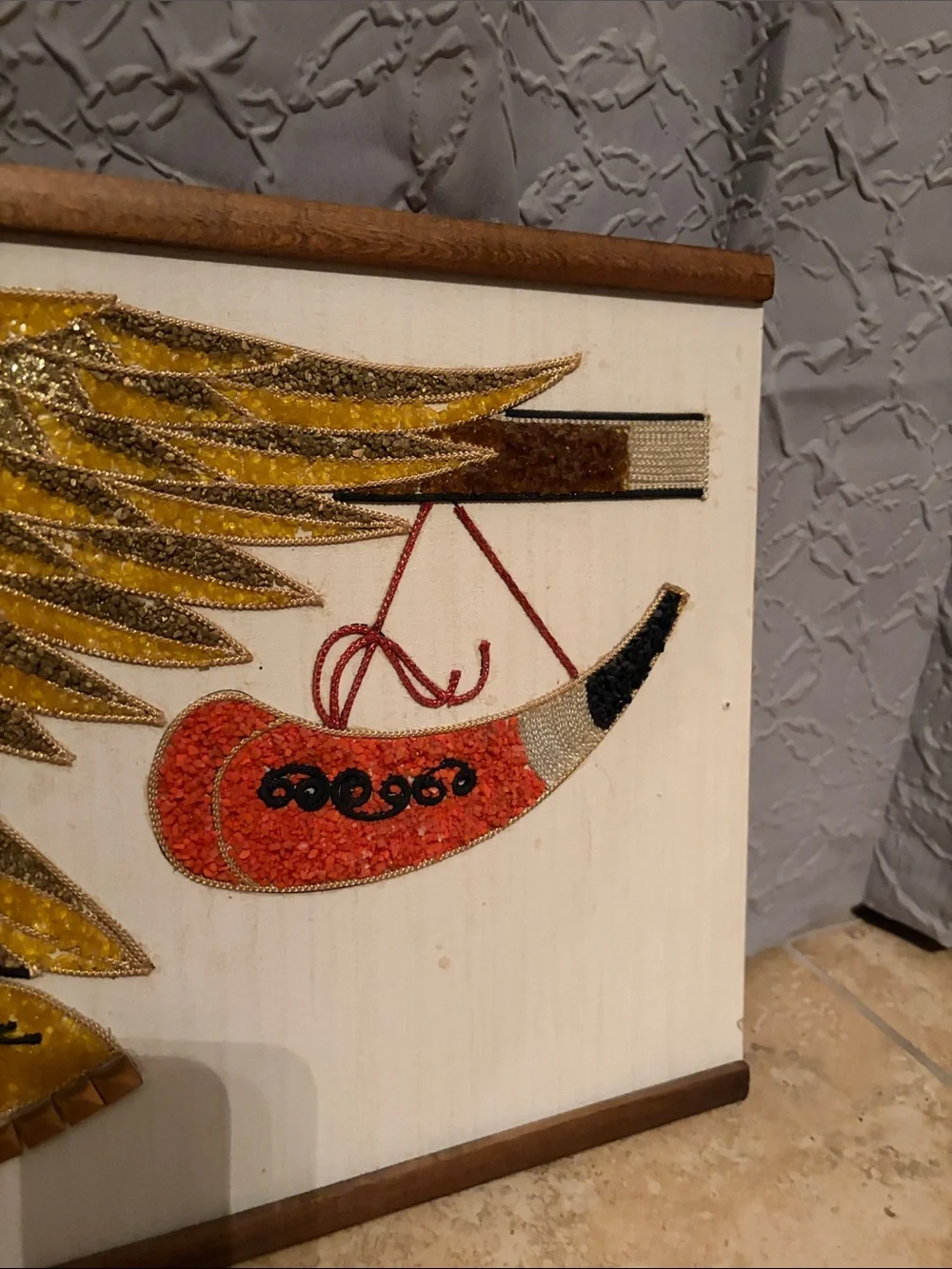 Rustic Patriotic Eagle and Rifle Wall Art - Gold, Brown, Red Vintage Gravel MCM